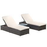 Outsunny Chaise Lounge Set of 2 with 5 Angle Backrest, Outdoor Coffee Table, Water Repellent Cushions, PE Rattan Wicker Poolside Chairs, 3-Piece Pool Furniture Set, Beige Outsunny