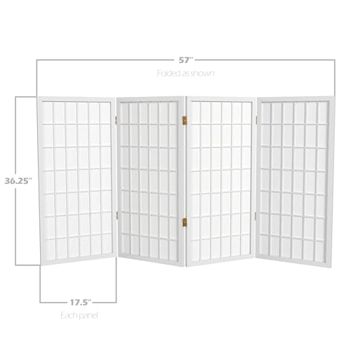 3 ft. Short Window Pane Shoji Screen - White - 4 Panels Red Lantern