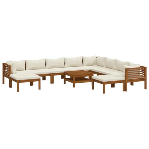 MINERWALL 11 Piece Patio Lounge Set with Cream Cushion Solid Acacia Wood,Acacia Wood Outdoor Patio Lounge Set with Coffee Table and Cushions MINERWALL