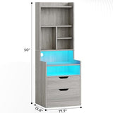 Stylish ADORNEVE Tall Night Stand with LED Lights, Charging Station, and Storage Drawers in Grey ADORNEVE