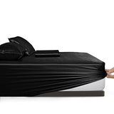 Vonty Satin Sheets Extra Deep Pocket King Size Sheets - Cooling & Silky Satin King Sheets Set with 18-24 Inch Deep Pocket, Black Satin Bed Sheets Fit Up to 24" Deep Matress - 4 Piece Vonty