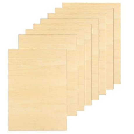 8 Pack Basswood Sheets for Crafts - 12 x 16 x 1/4 Inch 6mm Thin Plywood Sheets Unfinished Bass Wood Boards for Arts and Crafts, Painting, Pyrography, Wood Engraving, Wood Burning, Architectural Models ACXFOND