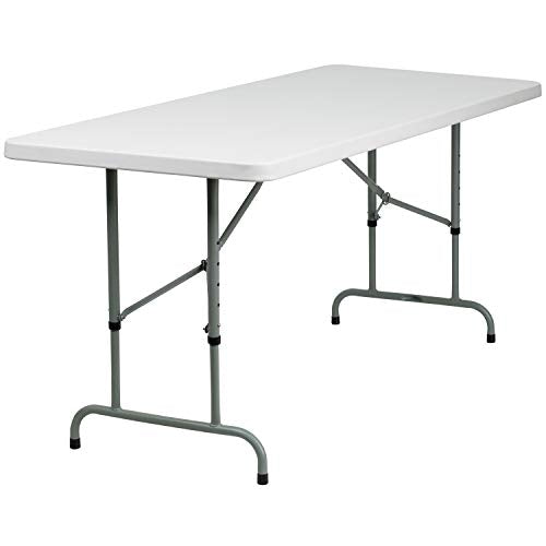 Flash Furniture Kathryn 6-Foot Height Adjustable Granite White Plastic Folding Table Flash Furniture