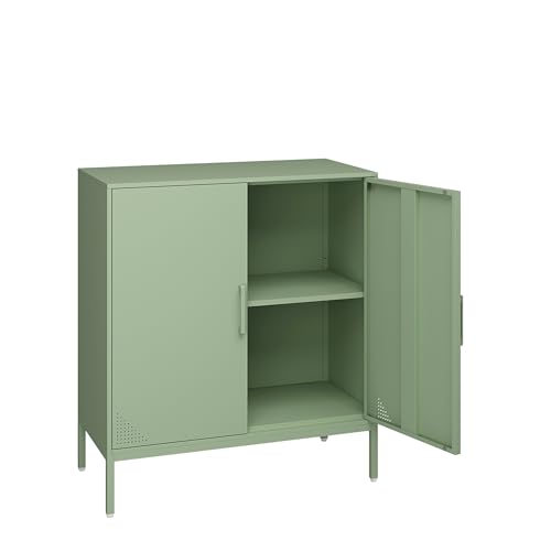 GirthIron Metal Locker Storage Cabinet with Adjustable Shelves, 2 Door Accent Cabinet Green Locking Tool File Cabinet Organizer for School Classroom,Bedroom,Gym Home Office,Entryway and Hallway GirthIron