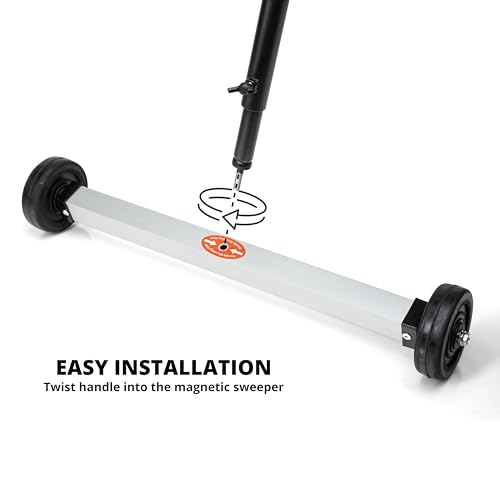 NEIKO 53414A 17-Inch Mini Magnetic Sweeper, Rolling Magnetic Sweeper with Wheels, Adjustable Handle, Lightweight Magnet to Pick Up Nails, 10-Pound Capacity, Nail Finder NEIKO