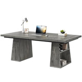 YITAHOME 63" Executive Desk, Large Office Desk Computer Desk with Double Pedestal and Storage Shelves, Wood Simple Workstations Writing Table Conference Table Business Furniture for Home Office, Grey YITAHOME