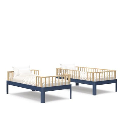 Storkcraft Next Santos Twin-Over-Twin 5-in-1 Convertible Bunk Bed (Midnight Blue with Natural) – GREENGUARD Gold Certified, Converts to Loft Bed and Twin Beds, Modern Style for Kids Room