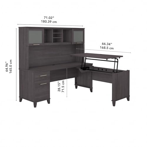 Bush Home Somerset 72W 3 Position Sit to Stand L Shaped Desk with Hutch in Storm Gray | Adjustable Height Table for Home Office Bush Home