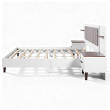 Merax King Size Bed Frame with 2 Nightstands and 2 Floating Shelves, Contemporary Platform Bed with Brown Polyester Upholstered Headboard, Middle Legs Support, No Box Spring Needed Merax