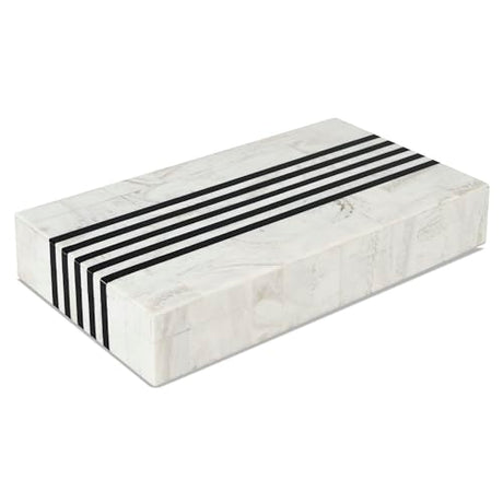 Handicrafts Home Large Decorative Storage Box with Lid – Black White Modern Storage Box, Remote Control Organizer for Coffee Table, Console & Living Room Decor – Mono Sprint 12 x 6 x 2 Handicrafts Home