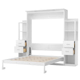 PVWIIK Queen Size Murphy Bed with 4 Drawers and Foldable & Led & Shelf,Foldable PlatformBed Vertical Wall Bedframe for Small Space/Bedroom/Guest Room,White PVWIIK