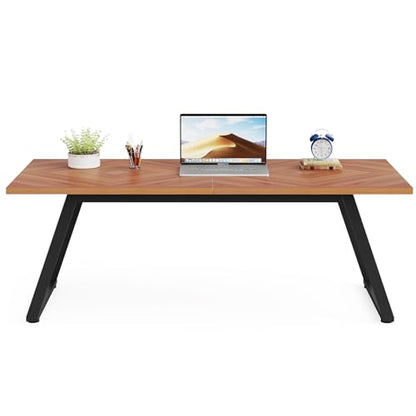 Tribesigns 63 Inches Executive Office Desk, Large Computer Desk with Thickened Frame, Modern Simple Study Writing Table Workstation Desk for Home Office, Living Room, Brown and Black - WoodArtSupply