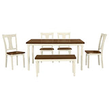 CKLMMC 6-Piece Dining Room Set, Classic Kitchen Furniture Set, Wooden Rectangular Table and 4 Chairs with Bench, 6-Person Configuration for Family Use (Brown+Cottage White@6) CKLMMC