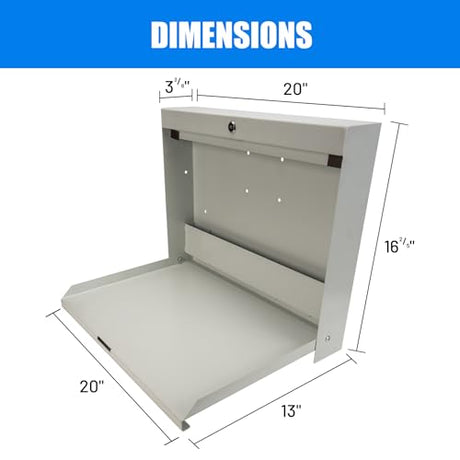 biosp Folding Wall Mounted Desk, Lockable Wall-Mounted Workstation, 50 LBS Capacity, 20''W x 3.38''D x 16.4''H, Murphy Desk, Fold Down Floating Desk with Magnetic Closure for Office Factory, White biosp