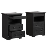 LIKIMIO Nightstand Set of 2, Night Stand with Pull Out Tray, Wooden Bedside Table with 2 Drawers and Open Shelf, Side Table for Bedroom, Black LIKIMIO