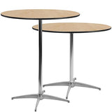 Adjustable 36'' Round Wood Cocktail Table with 30'' and 42'' Columns in Natural Finish Flash Furniture