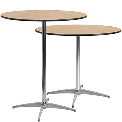 Adjustable 36'' Round Wood Cocktail Table with 30'' and 42'' Columns in Natural Finish - WoodArtSupply