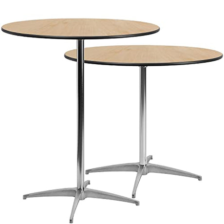 Adjustable 36'' Round Wood Cocktail Table with 30'' and 42'' Columns in Natural Finish Flash Furniture
