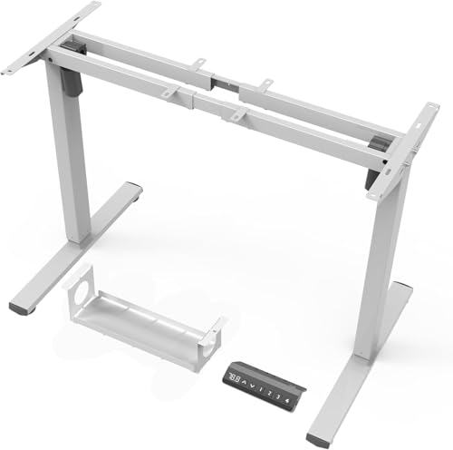 PiomuDek Standing Desk Frame with 330lbs Powerful Dual Motor, Electric Adjustable Height Computer Table Legs, Sit Stand Up Desk Base with Memory Controller, for Home Office, White,ED04NW (Frame Only) PiomuDek