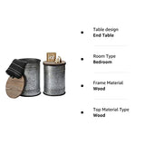 Rustic Storage Ottoman Seat Stool, Farmhouse Accent Side Table, Antique Galvanized Metal End Table Box Bin with Round Wooden Lid Set of 2 (Galvanized) Rustee