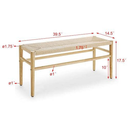 ECLY. Woven Bench for Bedroom End of Bed Bench 39.5" Wooden Bench ndoor Dinning Bench Entrywway Bench with Solid Rubber Wood leas Bed Bench - WoodArtSupply