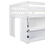 Softsea Twin Low Loft Bed with 2-Tier Shelves & LED Light in White SOFTSEA