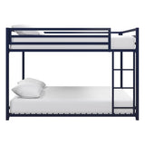 DHP Miles Low Metal Bunk Bed Frame for Kids, With Built-in Ladder, High Guardrail and Metal Slats, Floor Bed Bottom Bunk, No Boxspring Required, For Small Spaces, Full-Over-Full, Blue DHP