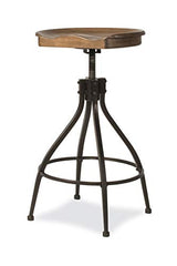 Hillsdale Worland Backless Metal Adjustable Height Stool with Wood Saddle Seat, Brown Hillsdale