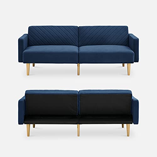 mopio 76.4" Futon Sofa Bed, Couch, Loveseat, Sleeper Sofa, Mid Century Modern Futon Couch, Sofa Cama, Couches for Living Room (Classic Blue Velvet) mopio