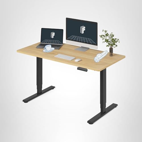 FLEXISPOT E6 3-Stage Dual Motor Electric Standing Desk 55 x 28 Sit Stand Up Desk, Holds 220 lbs, Adjustable Height w/Memory Presets, One-Piece Maple Desktop & Black Frame, Ships in 2 Boxes FLEXISPOT