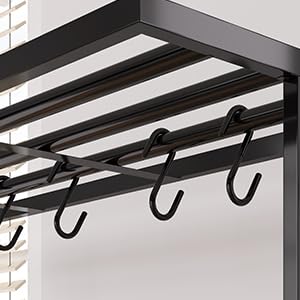 Amyove 42" Large Kitchen Island Bakers Rack Microwave Oven Stand Kitchen Shelf with 3 Tier Storage, Metal Coffee Bar Table,Kitchen Storage Shelf for Dining Living Room, 5 Hooks, 42"*28"*72" Amyove