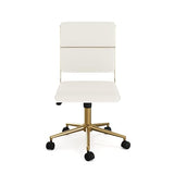 Martha Stewart Lulu Swivel Task Chair with Height Adjustable Seat for Home Office in Off White Faux Leather with Polished Brass Frame Martha Stewart