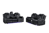 Ball & Cast Power Recliner Sofa Set Leather Reclining Couch Home Theater Seating 3PCS Recliner Couch Loveseat & Chair Sets with Coffee Table,Reading Light,Cup Holders for Home Theater,Living Room