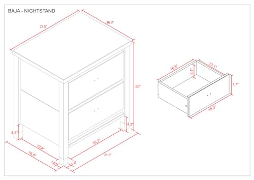 Baja Night Stand / 2 Drawer / Solid Wood / Rustic Bedside Table for Bedroom, Living Room, Sofa Couch, Hall / Metal Drawer Pulls, Shabby White Camaflexi