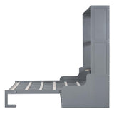 Merax Queen Size Murphy Bed Frame, Modern Wall Bed Can Be Folded into Cabinet, Chair with Cushion, Gray Merax