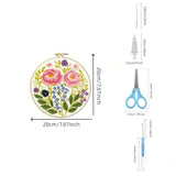 LSLFQYQSK Beginners Embroidery Kits - Flower DIY Cross Stitch Kits,Including,Stamped Flower Patterns,Hoop,Color Threads,Tools (Style A)