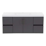 Spring Mill Cabinets Innes 48 Inch Floating Bathroom Vanity with White Single Sink Top, 2-Door Cabinet, 4 Soft-Close Drawers, 48.5" W x 18.75" D x 22.25" H, Cement Spring Mill Cabinets