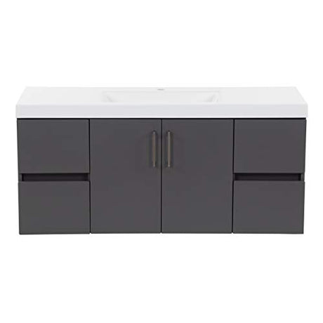 Spring Mill Cabinets Innes 48 Inch Floating Bathroom Vanity with White Single Sink Top, 2-Door Cabinet, 4 Soft-Close Drawers, 48.5" W x 18.75" D x 22.25" H, Cement Spring Mill Cabinets