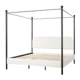 Merax King Size Canopy Bed with Upholstered Headboard, Modern Platform Bed Frame with Iron Legs, No Box Spring Needed