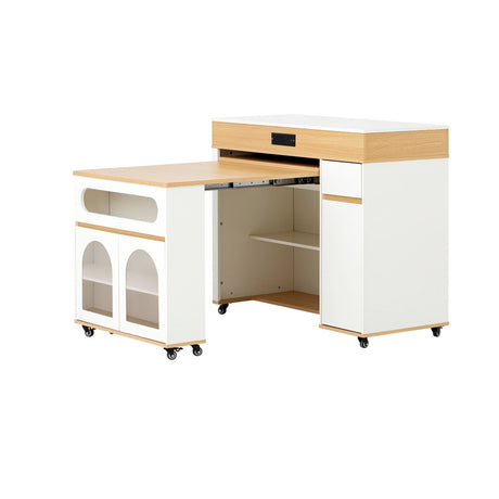 Extendable Dining Table With Folding Top, Rolling Kitchen Island With Drawers And Power Outlet HouseOfZazla