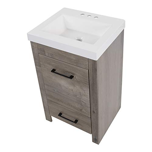 Spring Mill Cabinets Nixie 18 Inch Bathroom Vanity with White Single Sink Top, 1-Door Cabinet, 1 Drawer, 18.5" W x 16.75" D x 34.38" H, White Washed Oak Spring Mill Cabinets