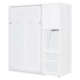 SOFTSEA Twin Size Murphy Bed with Desk, Bookshelf & Storage Cabinets, Space-Saving Foldable Wall Bed with Extendable Desk, White SOFTSEA