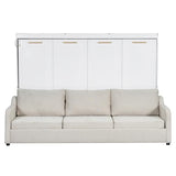 SOFTSEA Full Size Murphy Bed with Sofa and Shelves, Horizontal Murphy Bed Cabinet with LED Light, Hidden Wall Bed with Foldable Couch Space-Saving for Guest Room Bedroom Office, Beige SOFTSEA