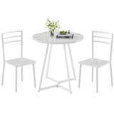 VECELO Small Round Dining Table Set for 2, Wood Tabletop with Strong Metal Frame, Modern Dinette with Chairs for Kitchen, Breakfast Nook Living Room, Faux Marbled & White VECELO