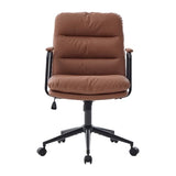 Home Office Chair with Arms, Swivel Criss Cross Chair with Wheels, Comfortable PU Leather Office Desk Chair, Ergonomic Adjustable Height Task Chair with Tilt Lock, Brown Shenyon