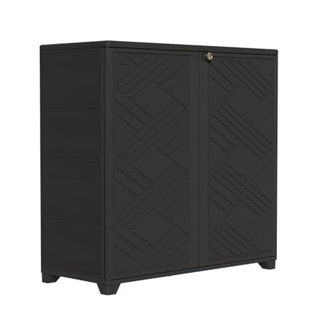 ZZM Indoor/Outdoor Storage Cabinet Waterproof, 34"x15"x34" Plastic Outdoor Storage Box for Garden Balcony Bathroom, All Weather Outdoor Storage Clearance, DIY Usage, with No Shelf (Black) ZZM