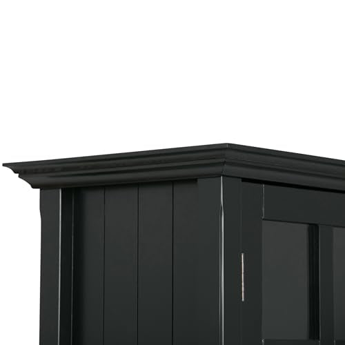 SIMPLIHOME Acadian SOLID WOOD 39 inch Wide Rustic Medium Storage Cabinet in Black, with 2 Tempered Glass Doors, 4 Adjustable Shelves - WoodArtSupply