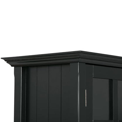 SIMPLIHOME Acadian SOLID WOOD 39 inch Wide Rustic Medium Storage Cabinet in Black, with 2 Tempered Glass Doors, 4 Adjustable Shelves - WoodArtSupply