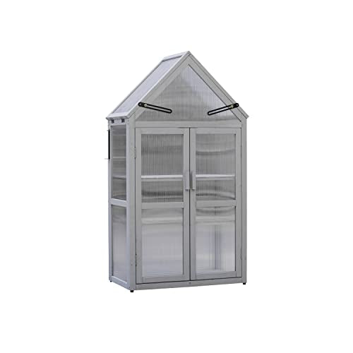 Mini Greenhouse Kit Outdoor, Upgrade Small Green House with Adjustable Shelving, Wood Cold Frame, Plant Stand Cabinet for Indoors Garden Patio