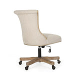 Astrivia Solid Wood Swivel Chair, Fabric Armless Office Chair, American Vintage Vanity Chair Adjustable Home Office Desk Chair for Women Farmhouse Study Studio Bedroom (Beige) Astrivia